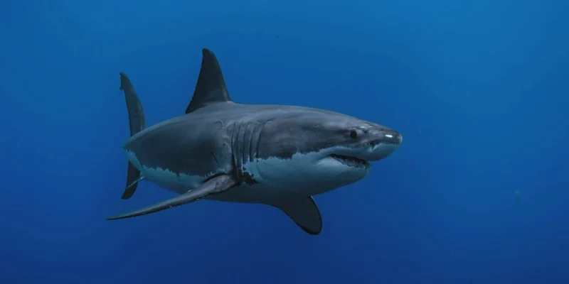 Great white shark (Carcharodon carcharias) in blue water