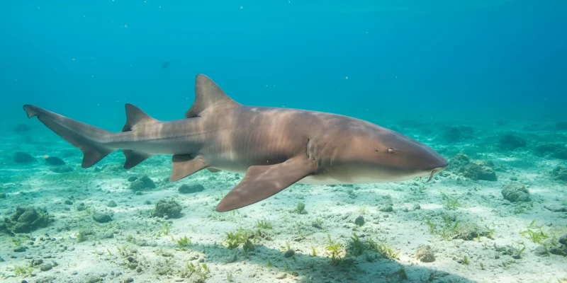 Ginglymostoma unami Pacific nurse shark swimming over sandy bottom