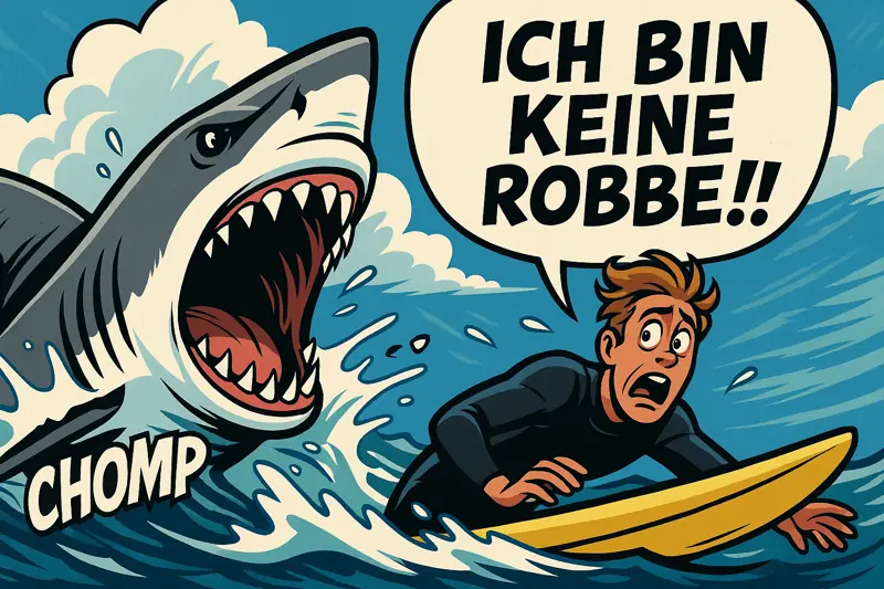 A shark hunts a surfer and says