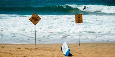 Long Reef Beach with warning signs