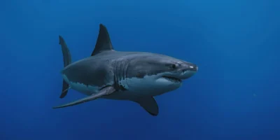 great white shark Carcharodon carcharias in the blue water