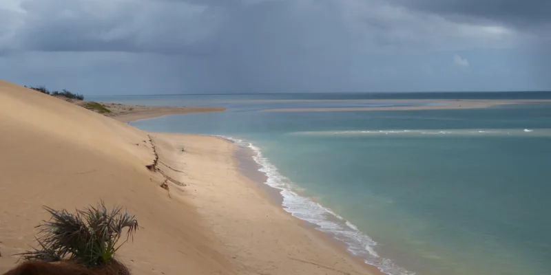 Sand dunes, beach and shallow sea in the Bazaruto Archipelago