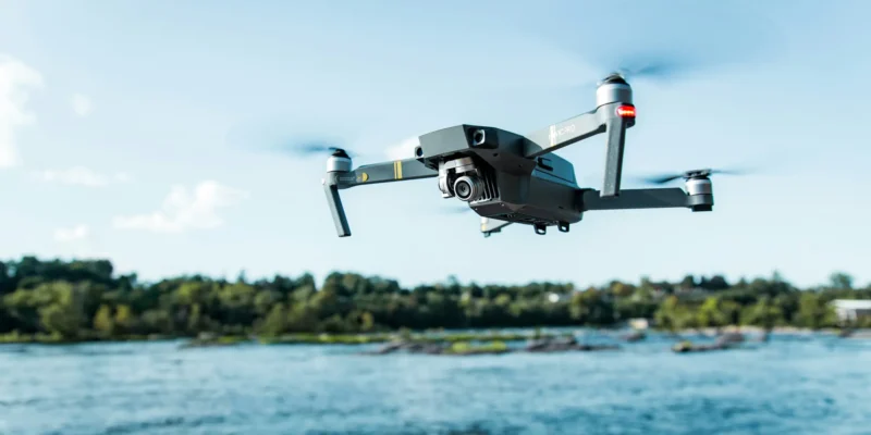 Drone flying over water