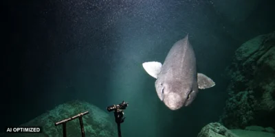 False catshark swimming head-on toward a deep-sea camera