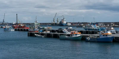 Fishing boats moored in the port of Ponta Delgada on São Miguel, Azores