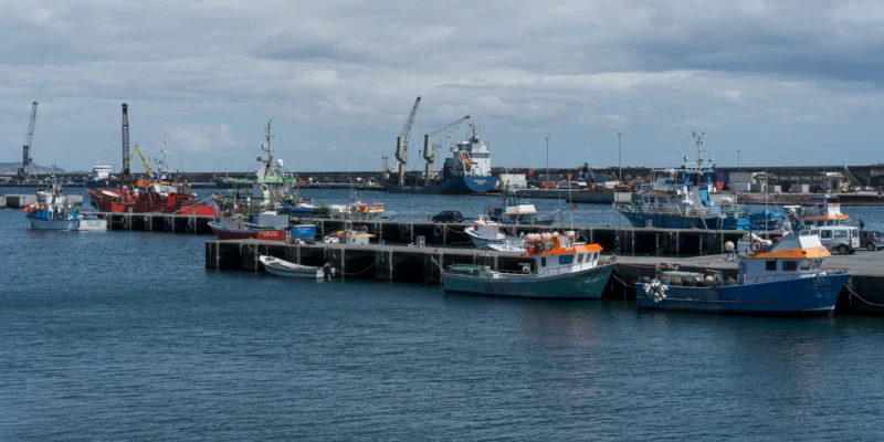 Fishing boats moored in the port of Ponta Delgada on São Miguel, Azores