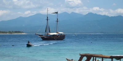 View of Lombok and Mount Rinjani from Gili Meno
