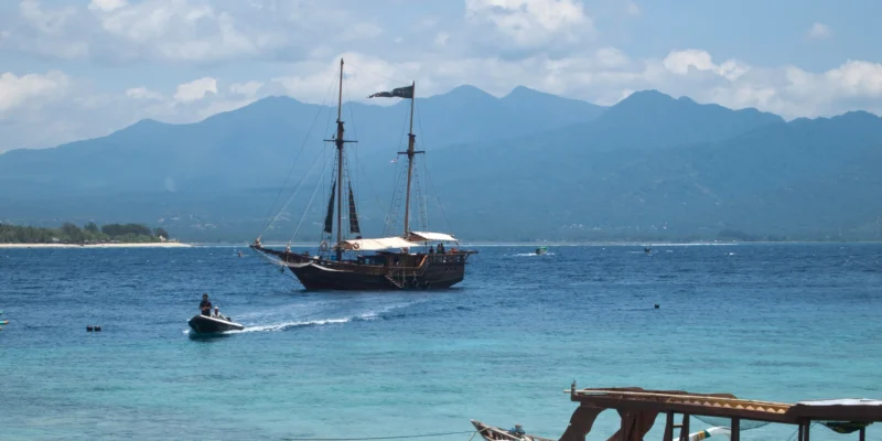 View of Lombok and Mount Rinjani from Gili Meno