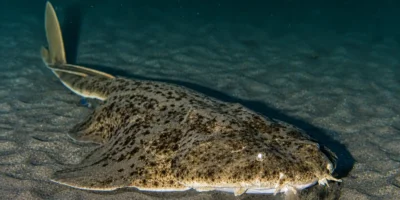 Angelshark Squatina squatina lying in the sand