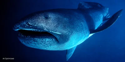 Illustrative depiction of a megamouth shark in blue open water