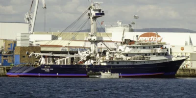 Tuna vessel Txopituna Dos in the port of Marín