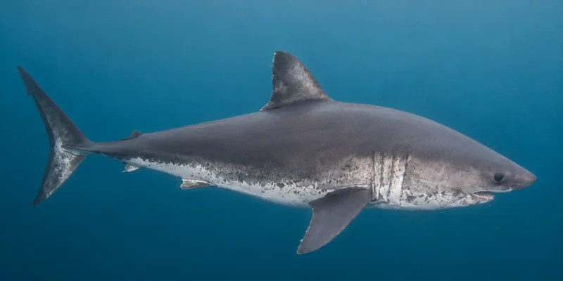 Salmon shark Lamna ditropis swimming in blue water